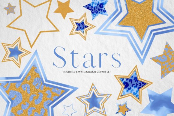 Blue Watercolor and Glitter Stars: A Unique Clipart Option for Creative Projects