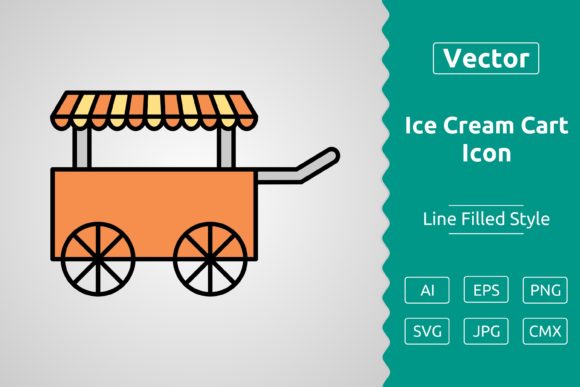 Vector Ice Cream Cart Filled Outline Icon: A Versatile Design Asset