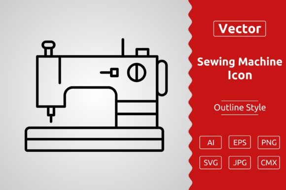 Vector Sewing Machine Outline Icon: A Versatile Design Asset