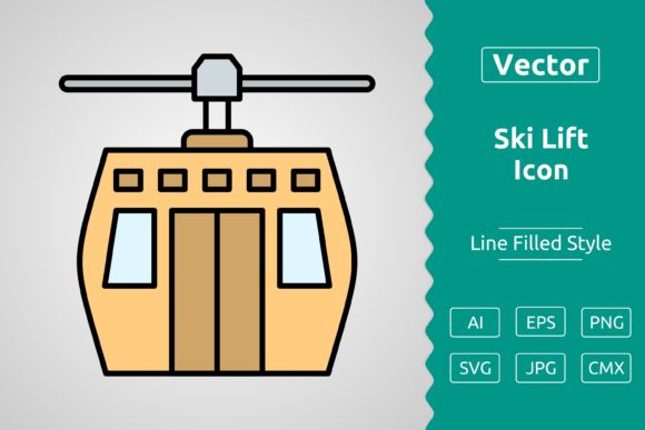 Vector Ski Lift Filled Outline Icon